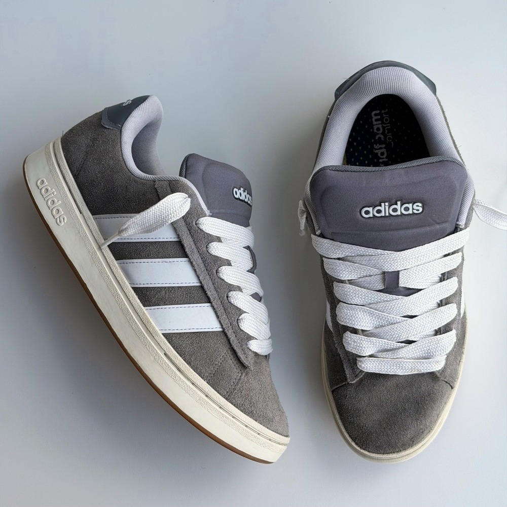 Adidas Grand Court Alpha Mens 10.5 Grey Suede Skate Shoes Low Gum Y2K Chunky‎